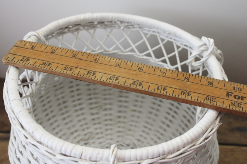 photo of vintage white wicker basket hanging planter, decorative plant holder 70s 80s bohemian cottage core  #4
