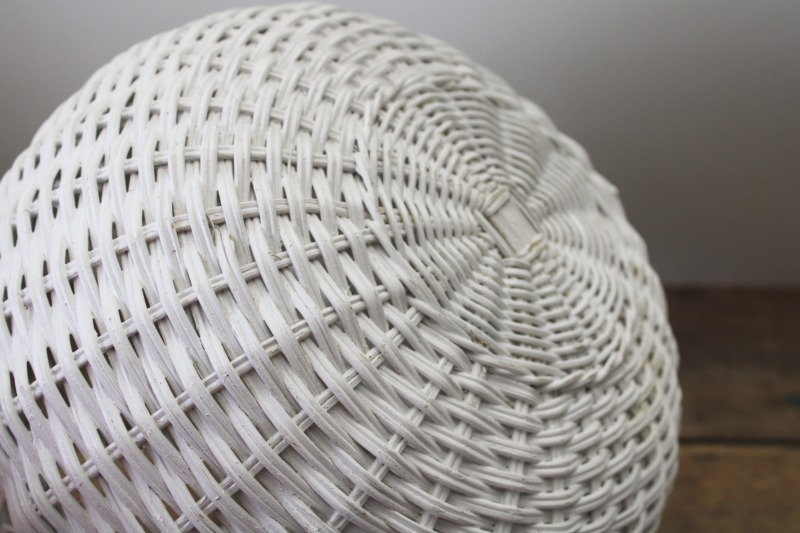 photo of vintage white wicker basket hanging planter, decorative plant holder 70s 80s bohemian cottage core  #6