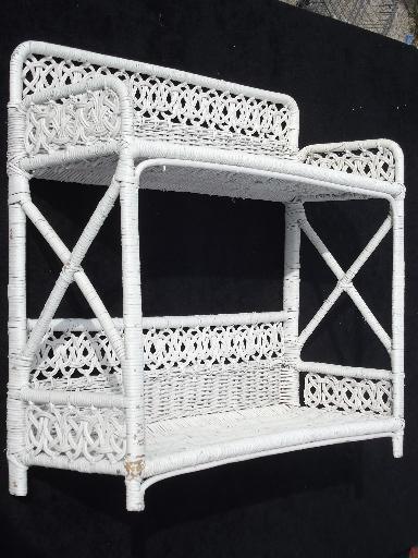 photo of vintage white wicker shelves, wall mount shelf for bed or bathroom #1