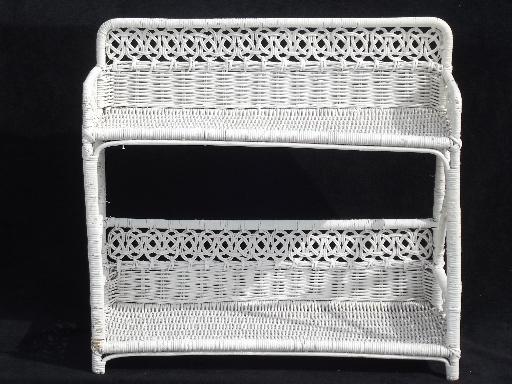 photo of vintage white wicker shelves, wall mount shelf for bed or bathroom #2