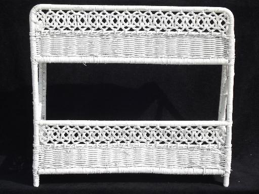 photo of vintage white wicker shelves, wall mount shelf for bed or bathroom #3
