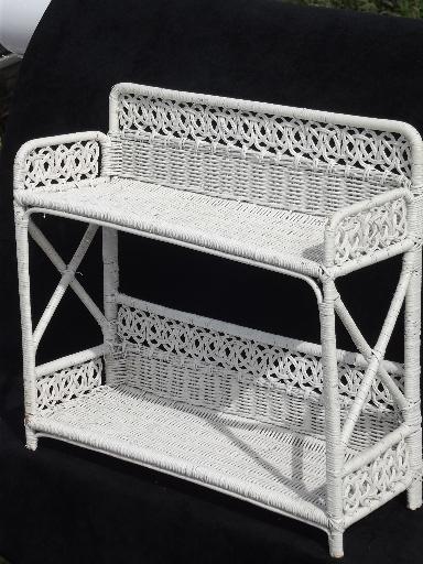 photo of vintage white wicker shelves, wall mount shelf for bed or bathroom #4