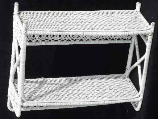 photo of vintage white wicker shelves, wall mount shelf for bed or bathroom #5