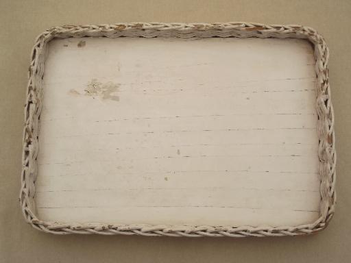 photo of vintage white wicker tray, shabby cottage perfume tray for vanity table #2