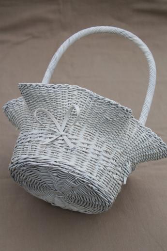 photo of vintage white wicker wedding flower basket, brides basket or for a flower girl #9