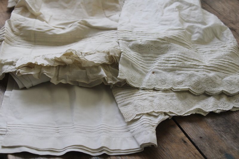 photo of vintage whites, lot shabby antique pantaloons, long white cotton drawers w/ tucks & lace #3