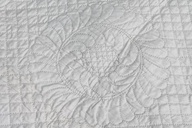 photo of vintage whitework elaborately quilted all white cotton wholecloth table runner #5