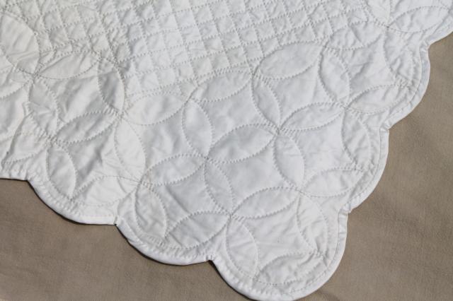photo of vintage whitework elaborately quilted all white cotton wholecloth table runner #6
