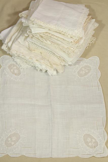 photo of vintage whitework handkerchiefs fine cotton & linen lace & embroidery, bridal hankies lot #1