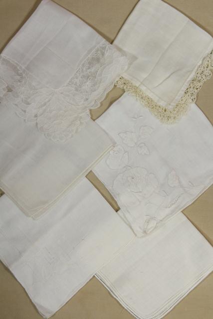 photo of vintage whitework handkerchiefs fine cotton & linen lace & embroidery, bridal hankies lot #4