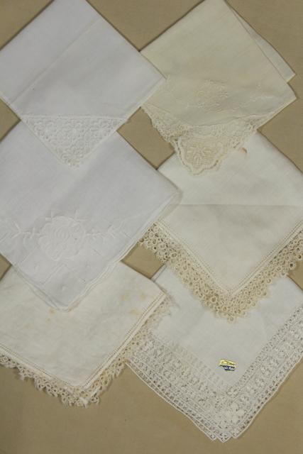 photo of vintage whitework handkerchiefs fine cotton & linen lace & embroidery, bridal hankies lot #6