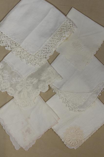 photo of vintage whitework handkerchiefs fine cotton & linen lace & embroidery, bridal hankies lot #7