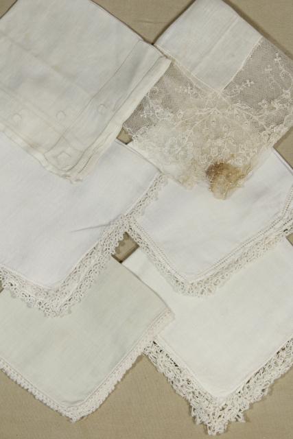 photo of vintage whitework handkerchiefs fine cotton & linen lace & embroidery, bridal hankies lot #10