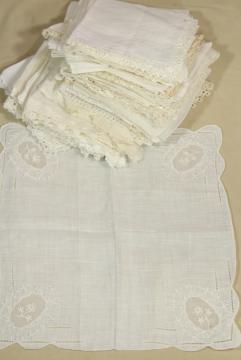 catalog photo of vintage whitework handkerchiefs fine cotton & linen lace & embroidery, bridal hankies lot