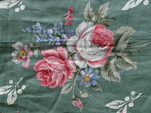 photo of vintage whole cloth quilt comforter, jade green cotton floral print fabric #5