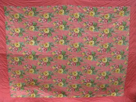 photo of vintage whole cloth quilt comforter, pink cotton floral print fabric #1