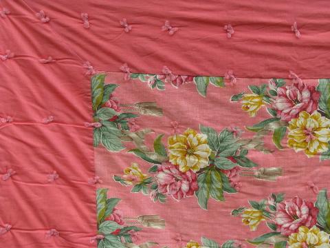 photo of vintage whole cloth quilt comforter, pink cotton floral print fabric #2