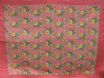 catalog photo of vintage whole cloth quilt comforter, pink cotton floral print fabric