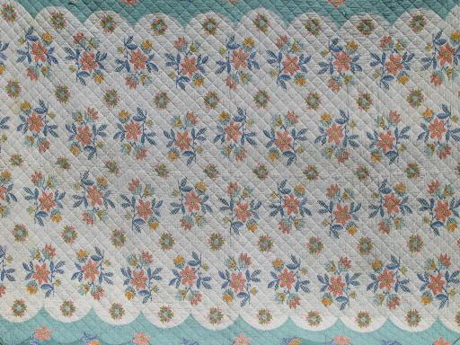 photo of vintage whole cloth quilted cotton bedspread, scallop border album quilt print #2