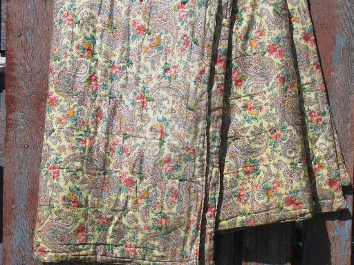 photo of vintage whole cloth tied quilt, old paisley floral print cotton fabric #1