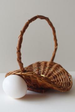catalog photo of vintage wicker Easter basket made in Madeira label, tiny flower trug doll size