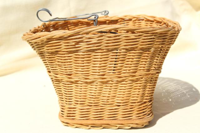 photo of vintage wicker bike basket or clothespins basket w/ wire hanger for wash line #3