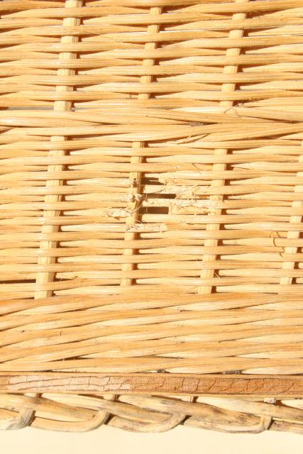 photo of vintage wicker bike basket or clothespins basket w/ wire hanger for wash line #5