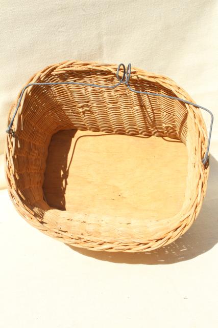 photo of vintage wicker bike basket or clothespins basket w/ wire hanger for wash line #6