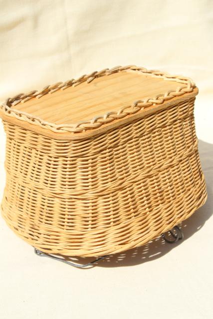 photo of vintage wicker bike basket or clothespins basket w/ wire hanger for wash line #7
