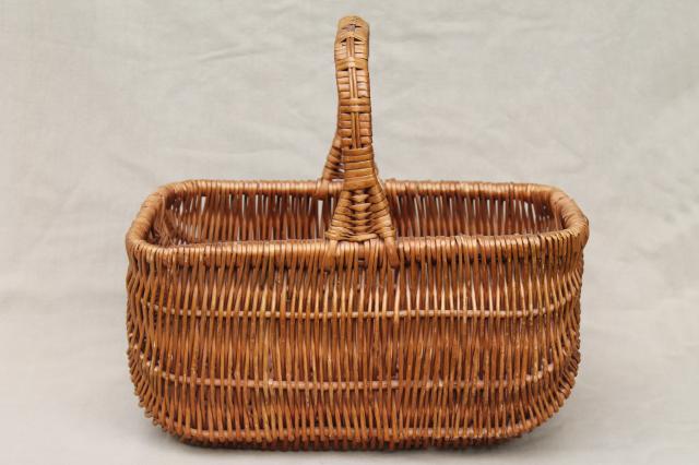 photo of vintage wicker market basket, big old primitive gathering basket #3