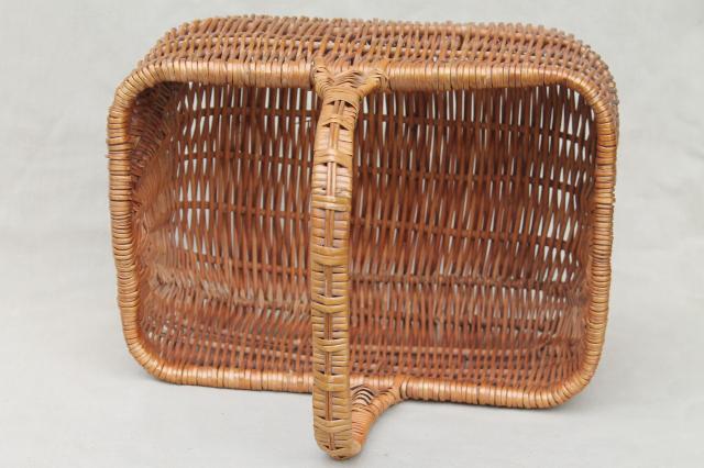 photo of vintage wicker market basket, big old primitive gathering basket #5