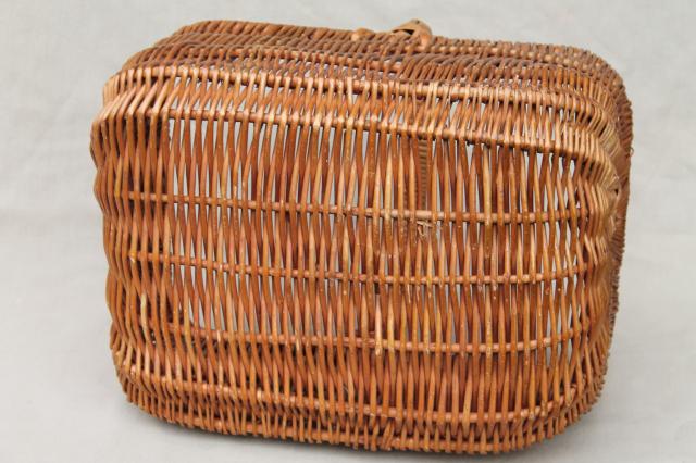 photo of vintage wicker market basket, big old primitive gathering basket #6