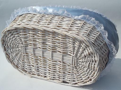 photo of vintage wicker moses basket baby doll bed, white bassinet w/ lining #5