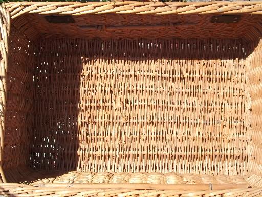 photo of vintage wicker picnic basket, suitcase hamper w/ faux leather clasps #6