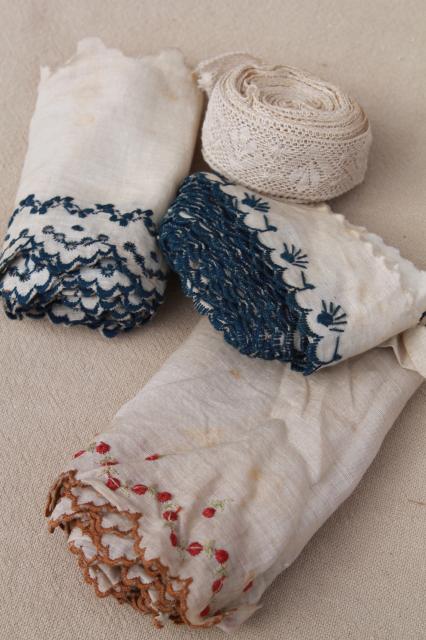 photo of vintage wicker sewing basket full of antique lace & trims, spools of cord thread #5