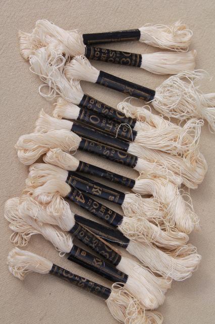 photo of vintage wicker sewing basket full of antique lace & trims, spools of cord thread #6