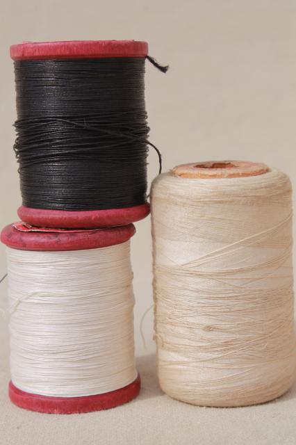 photo of vintage wicker sewing basket full of antique lace & trims, spools of cord thread #8