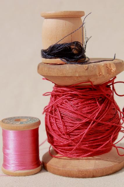 photo of vintage wicker sewing basket full of antique lace & trims, spools of cord thread #9