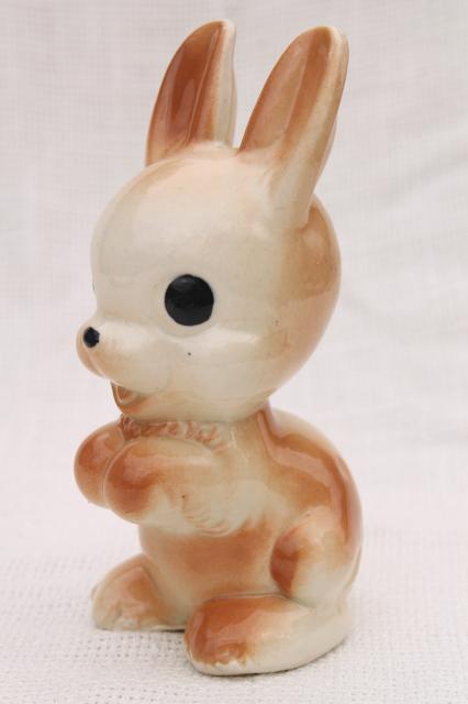 photo of vintage wide eyed bunny rabbit ceramic figurine, 1950s Fine Enterprises #1