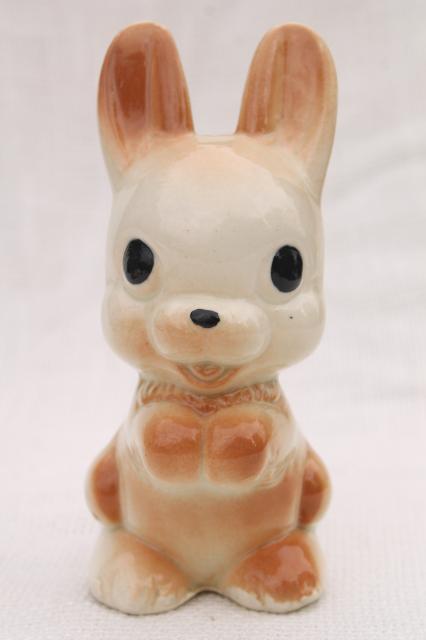 photo of vintage wide eyed bunny rabbit ceramic figurine, 1950s Fine Enterprises #2