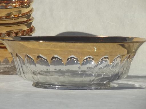 photo of vintage wide gold band crown pattern glass bowls, salad bowl or berry set #2