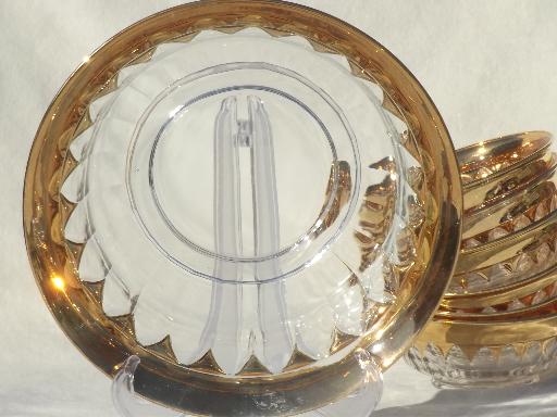 photo of vintage wide gold band crown pattern glass bowls, salad bowl or berry set #3