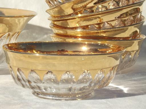 photo of vintage wide gold band crown pattern glass bowls, salad bowl or berry set #5