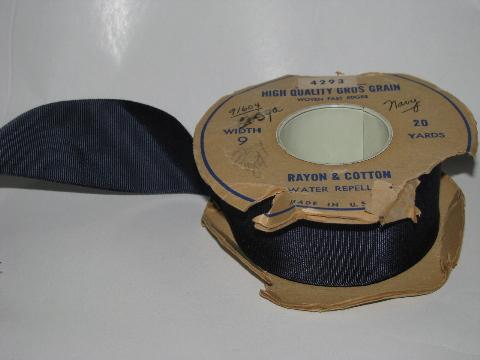 photo of vintage wide grosgrain ribbon, original roll, navy blue #1