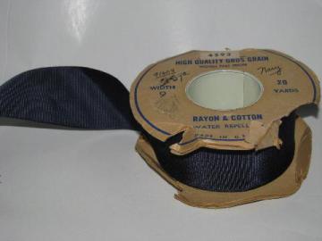 catalog photo of vintage wide grosgrain ribbon, original roll, navy blue