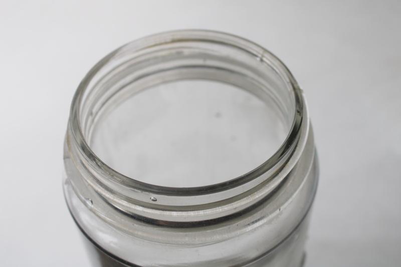 photo of vintage wide mouth Mason jar 1915 patent date Kerr quart jar w/ heavy embossed lettering #2