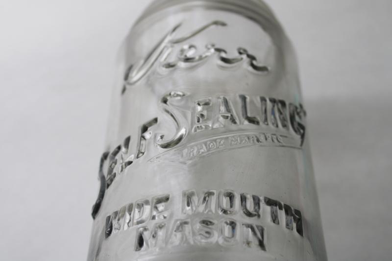 photo of vintage wide mouth Mason jar 1915 patent date Kerr quart jar w/ heavy embossed lettering #3