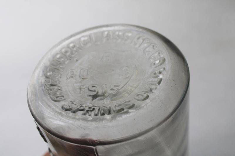 photo of vintage wide mouth Mason jar 1915 patent date Kerr quart jar w/ heavy embossed lettering #4