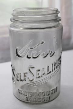 catalog photo of vintage wide mouth Mason jar 1915 patent date Kerr quart jar w/ heavy embossed lettering