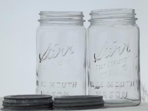 photo of vintage wide mouth canning jars, old mason jar canisters w/ zinc lids #3